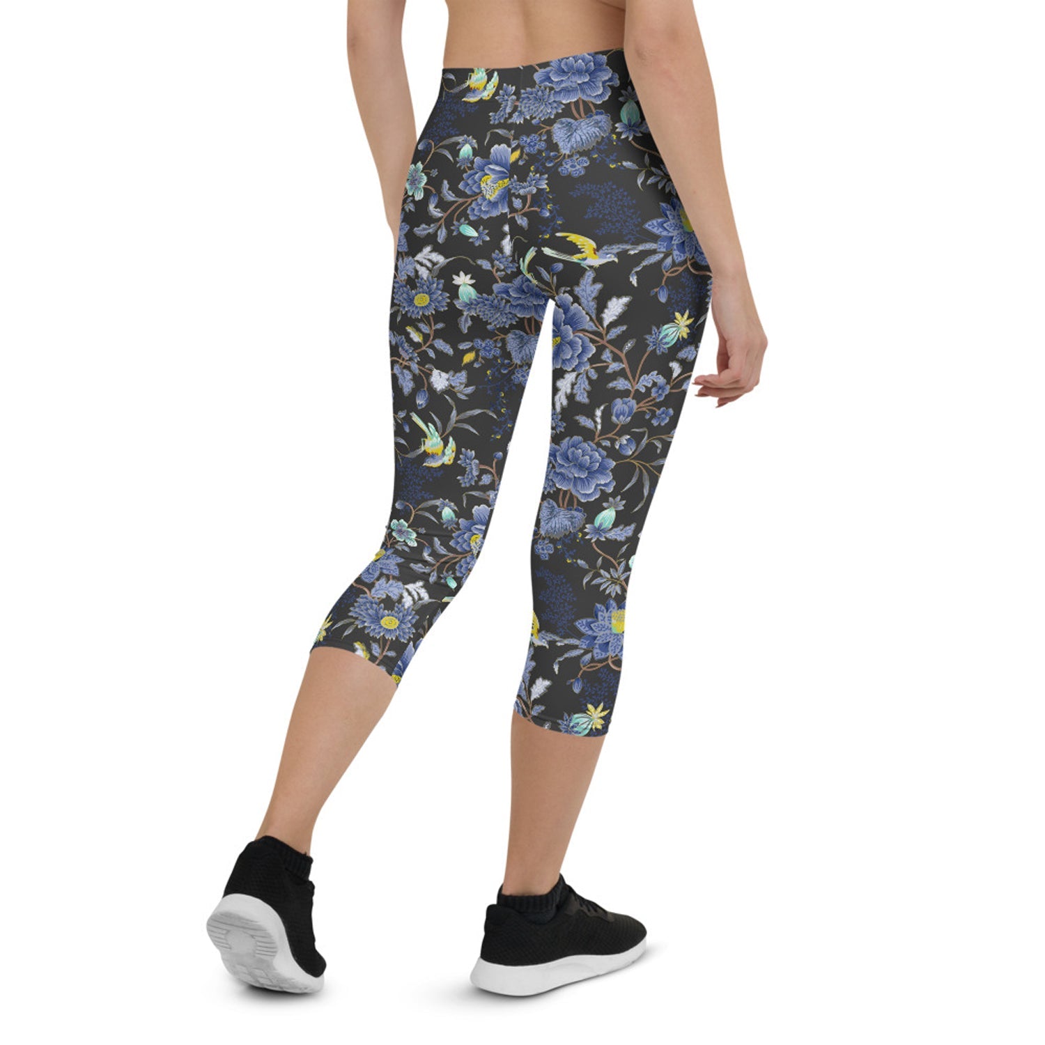 Oriental Floral Capri Leggings on Dark Gray Maroon Sooty