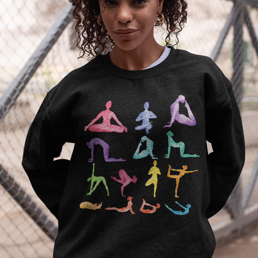 Yoga Theme Crewneck Sweatshirt Yellow Pandora