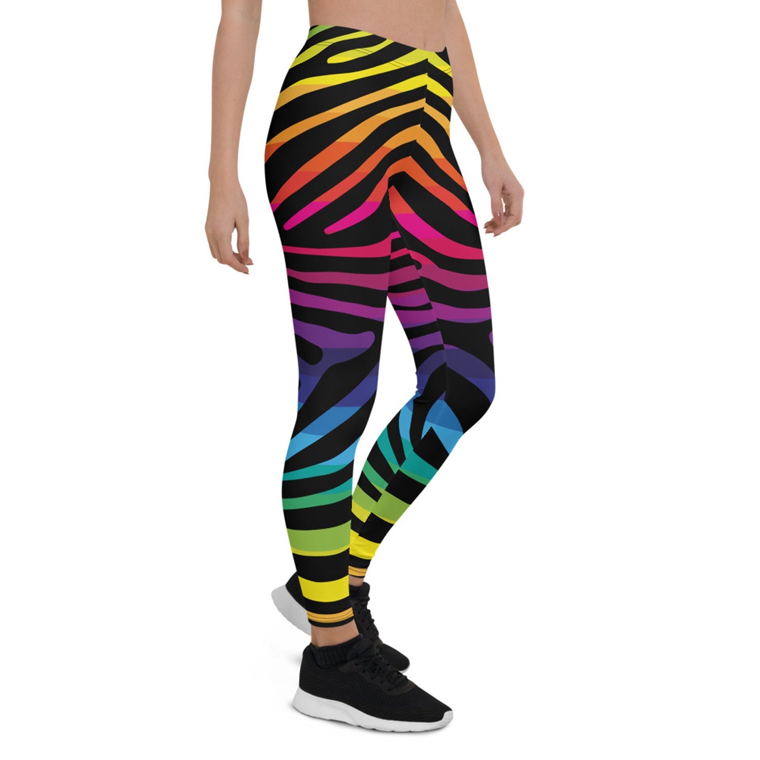 Rainbow Zebra Stripes Leggings for Women Maroon Sooty