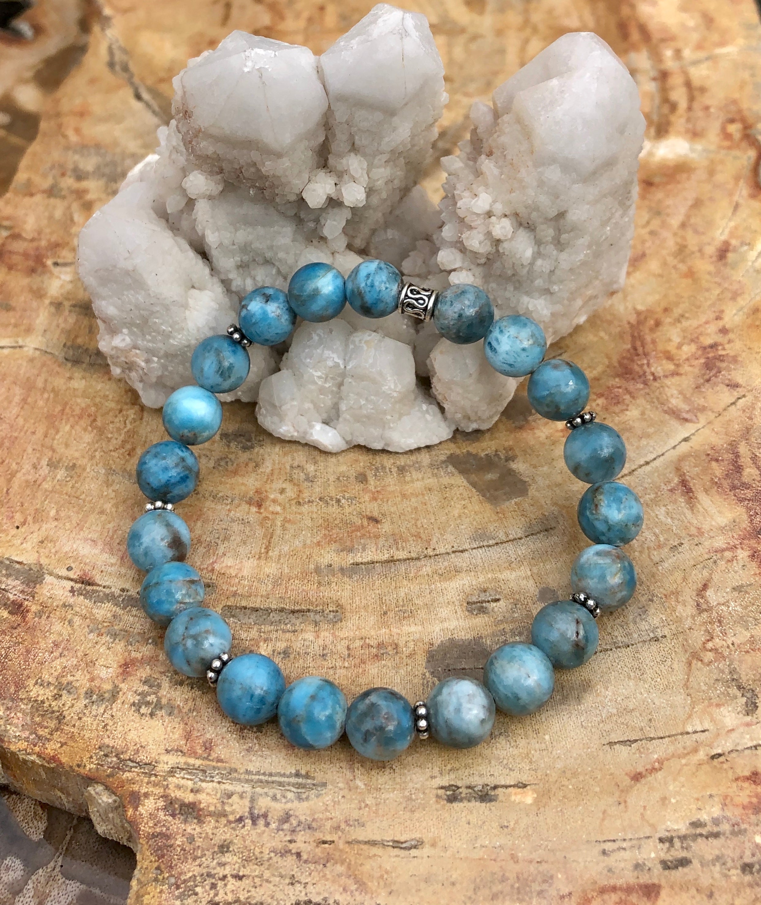 Blue Apatite Stretch Bracelet! Natural Gemstone Bracelet! Violet Chaos