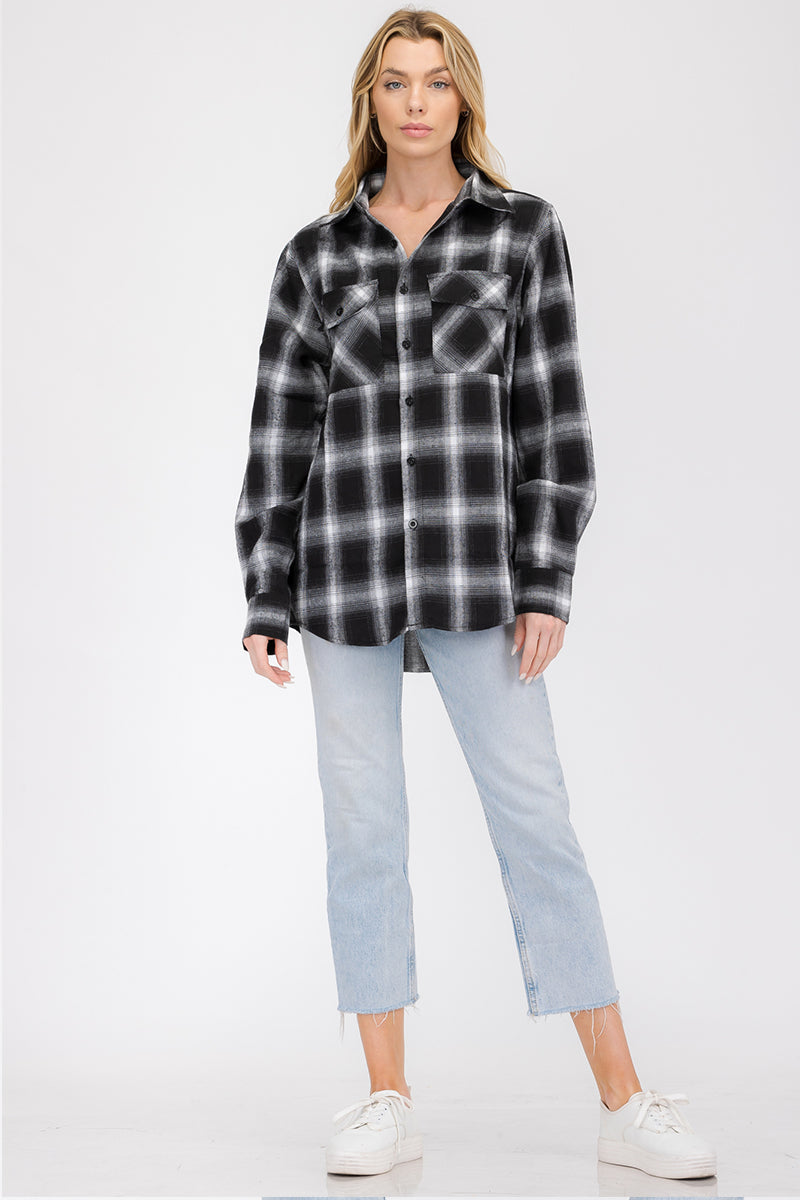 Oversize Boyfriend Plaid Checkered Flannel Lime Milo
