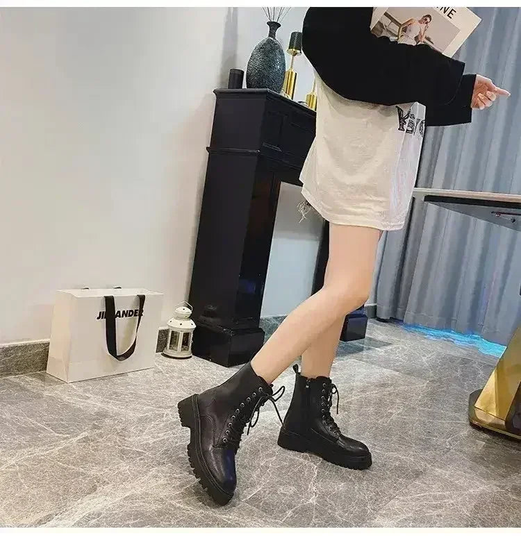 Femstylo Rhinestone Martin Boots with sparkling embellishments, featuring bold style and durable leather construction.