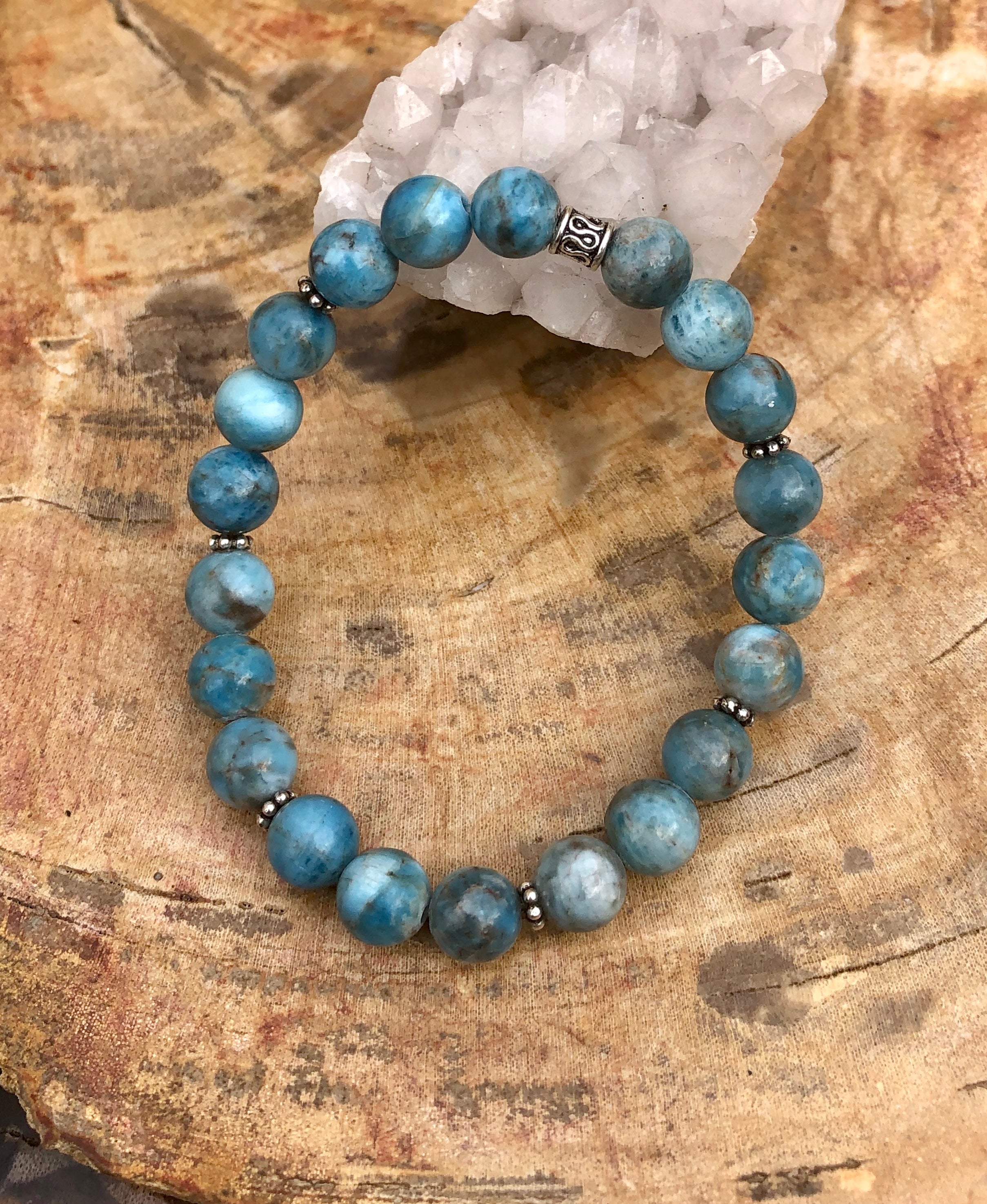 Blue Apatite Stretch Bracelet! Natural Gemstone Bracelet! Violet Chaos