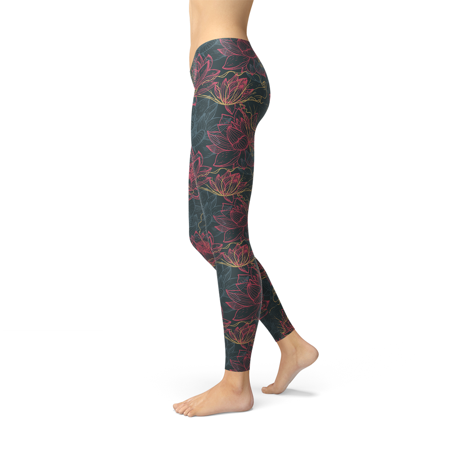 Womens Floral Lotus Leggings Maroon Sooty