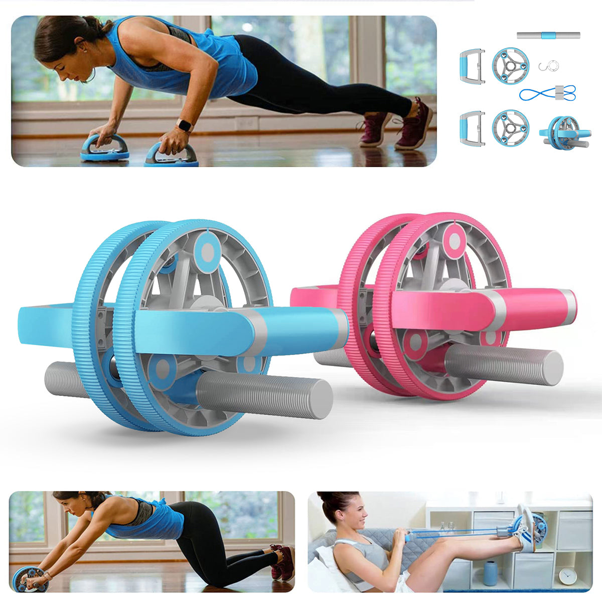Multifunctional Abdominal Wheel Pull Strap Gym Fitness Training Set Copper Hecuba