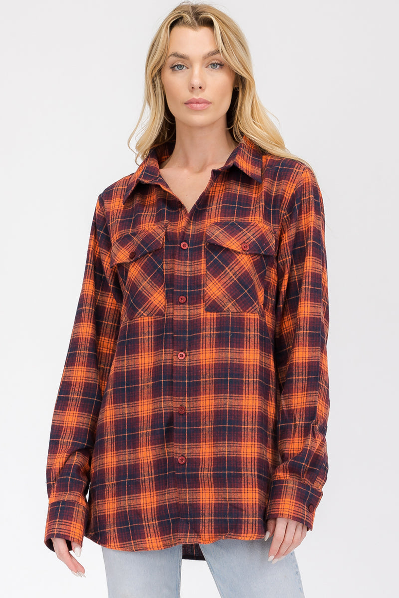 Oversize Boyfriend Plaid Checkered Flannel FL102 Lime Milo