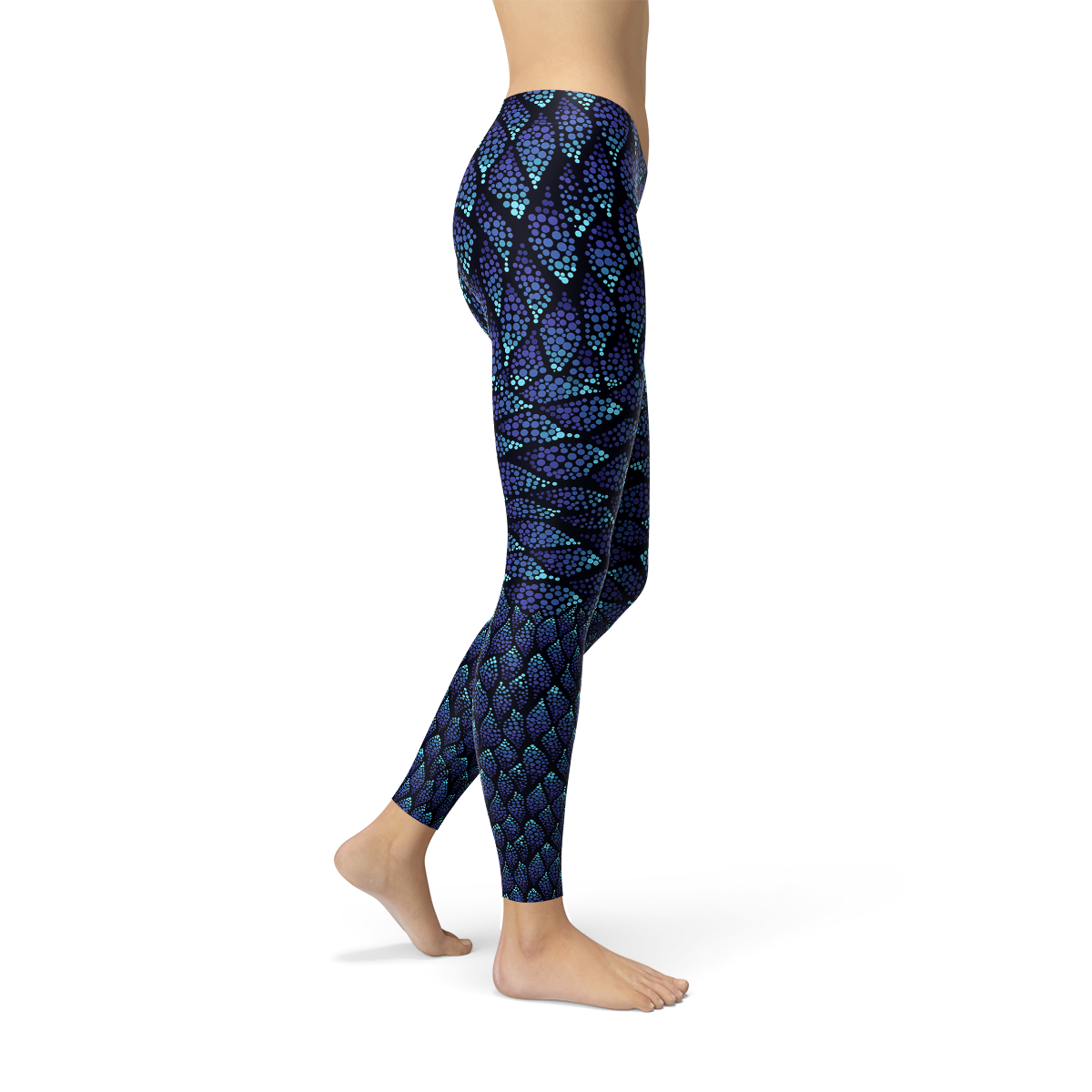 Womens Blue Mermaid Scale Leggings Maroon Sooty