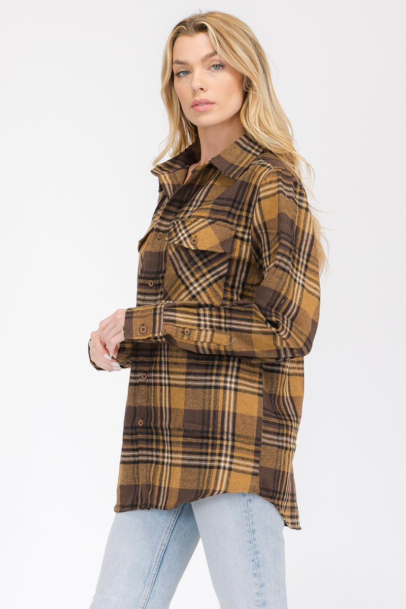 Oversize Boyfriend Plaid Checkered Flannel FL104 Lime Milo