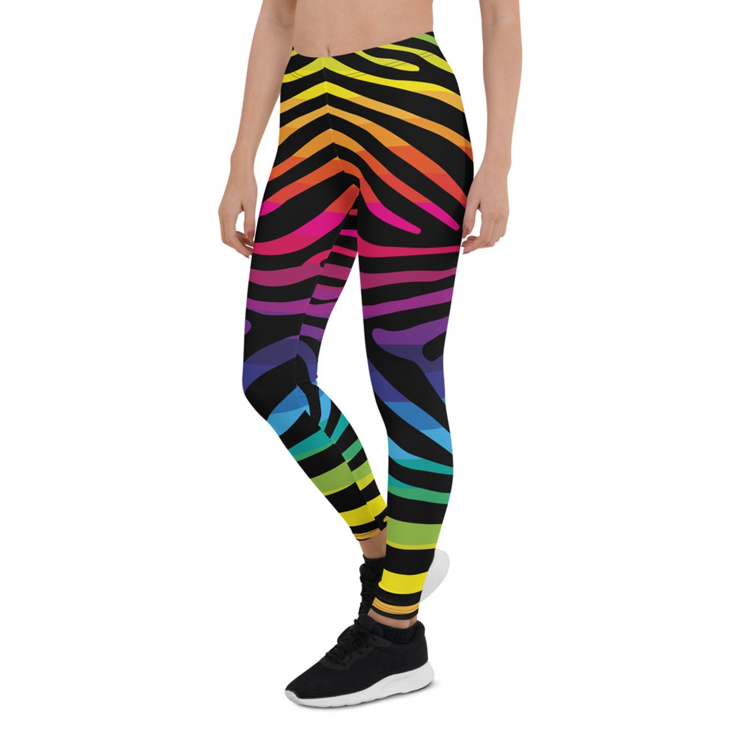 Rainbow Zebra Stripes Leggings for Women Maroon Sooty