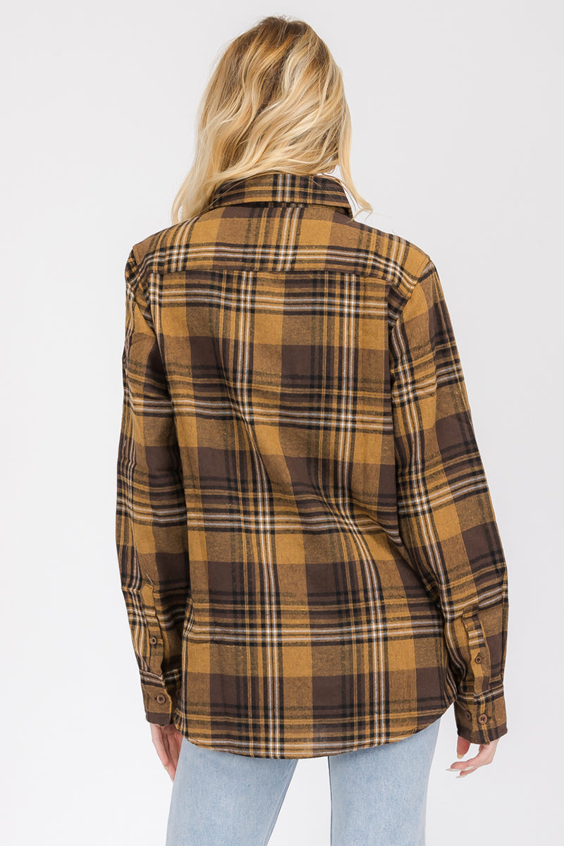 Oversize Boyfriend Plaid Checkered Flannel FL104 Lime Milo