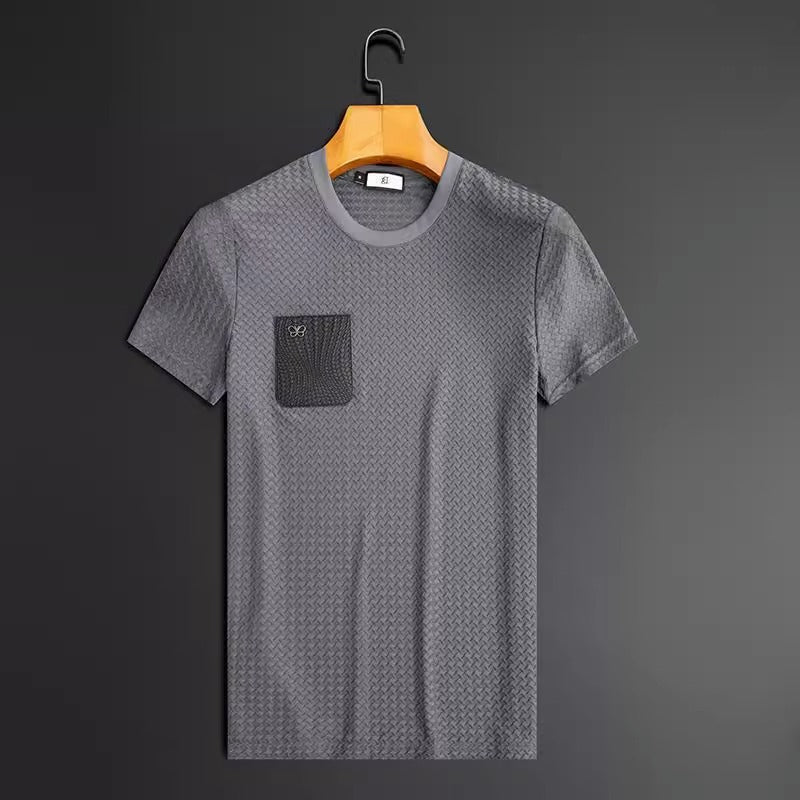 Slim fit men's short sleeve shirt by FitiqueFit, anti-wrinkle flex suit style, showcasing a tailored, modern design.