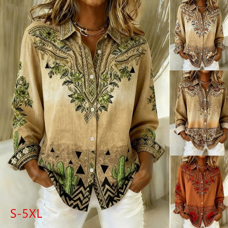 Loose-Fit Floral Print Lapel Cardigan Shirt – 4 Prints, S–5XL