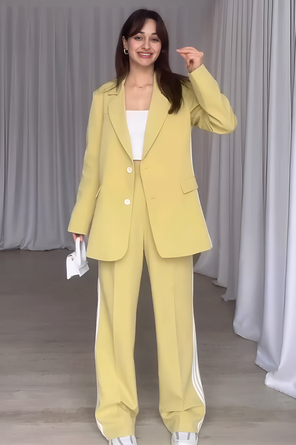Wild and Free Boutique striped long sleeve blazer and pants set, stylish matching bottoms for a chic, coordinated look.