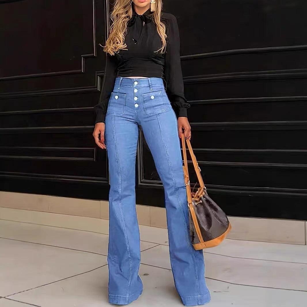 Women's Patchwork Jeans Slim Fit Slimming Stretch Flared Pants See size chart under “more details”