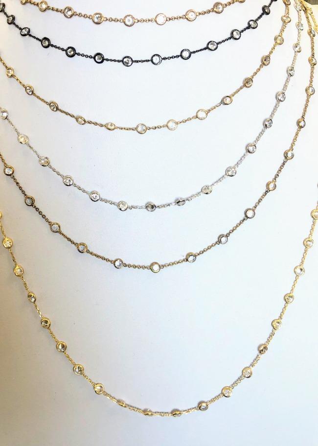 Diamond Veneer By the Cubic Yard Cubic Zirconia 30 Station 14K Gold Necklace. 635NZBYX30K