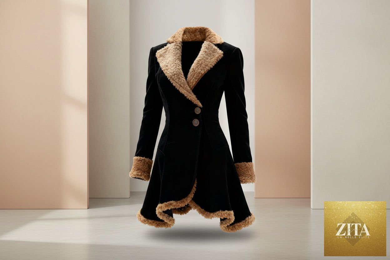 Women’s thick fleece fur-lined winter coat by FitiqueFit, showing a cozy, warm coat with a plush fur-lined collar and winter-ready design.