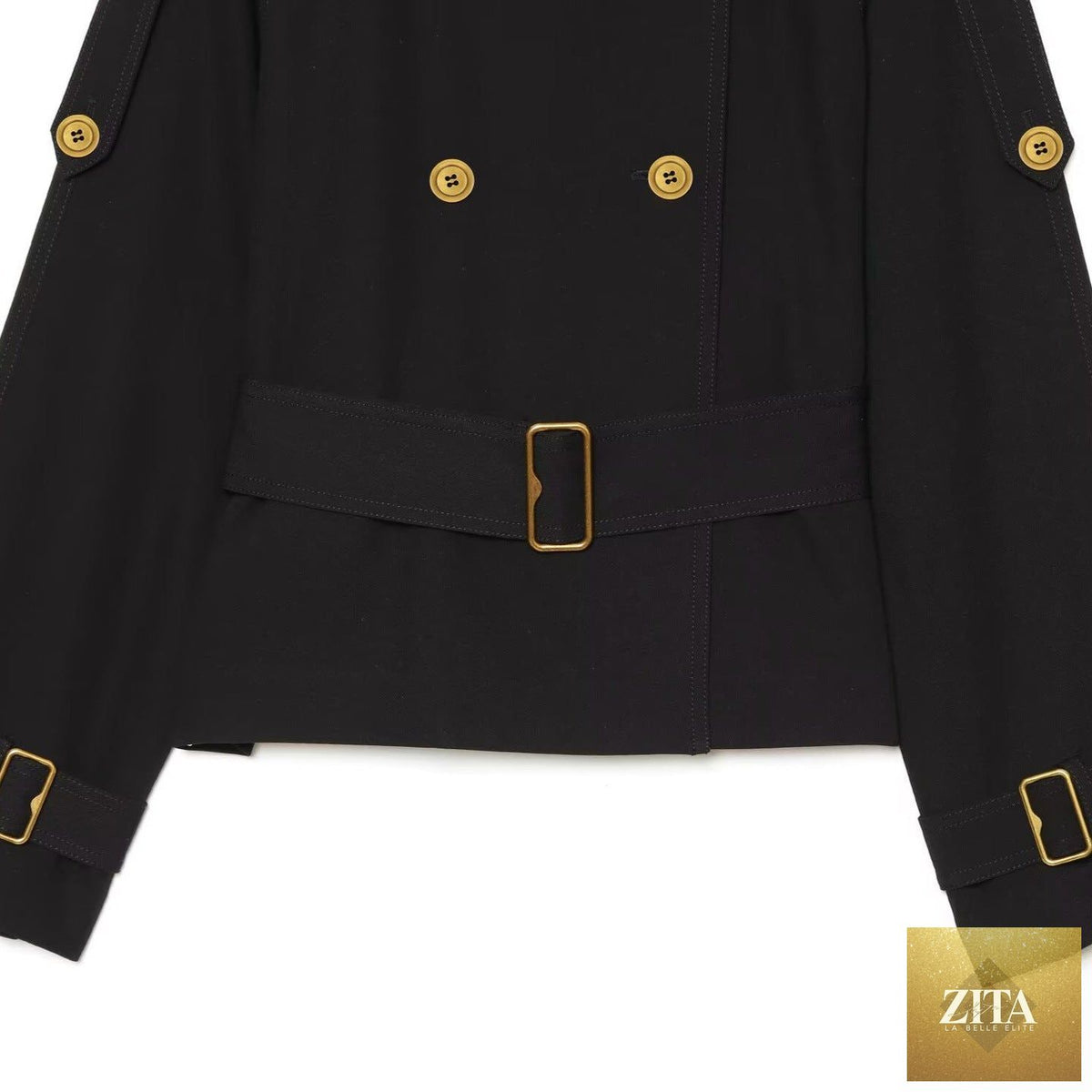Cropped Double-Breasted Jacket with Gold Hardware