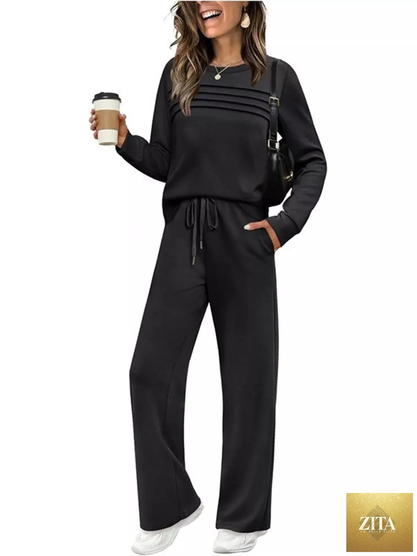 Full Size Long Sleeve Round Neck Top and Pants Set Plus Size