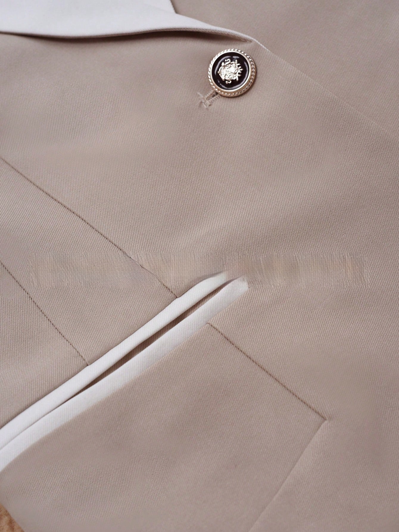Women’s contrasting color blazer by FitiqueFit, elegant formal jacket with button closure, stylish coat for professional or dressy occasions.