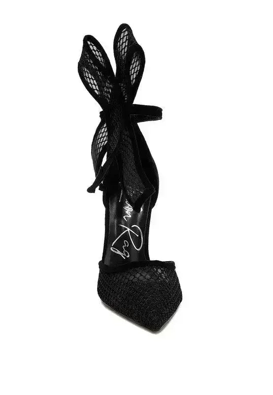 Femstylo Regenta Big Bow Detail Stiletto Sandals for women, showcasing elegant black sandals with large bow embellishment.