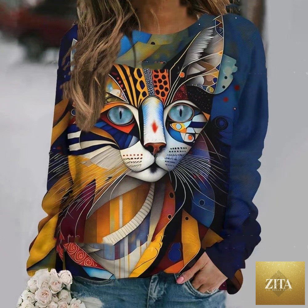 Round neck sweater with 3D digital print from Sell My Stuff, showcasing a colorful, stylish knit design.