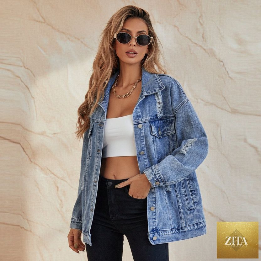 Women's Distressed Boyfriend Denim Jacket