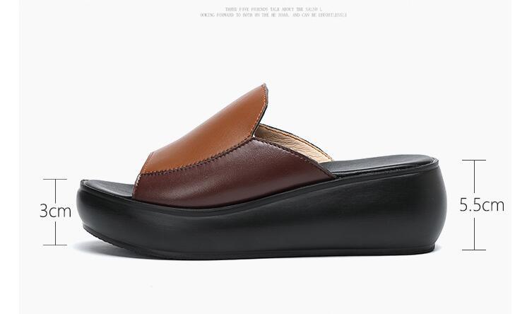 Elegant Stevvex women's platform slippers with genuine leather, high heels, breathable design, perfect for outdoor beach and walking.