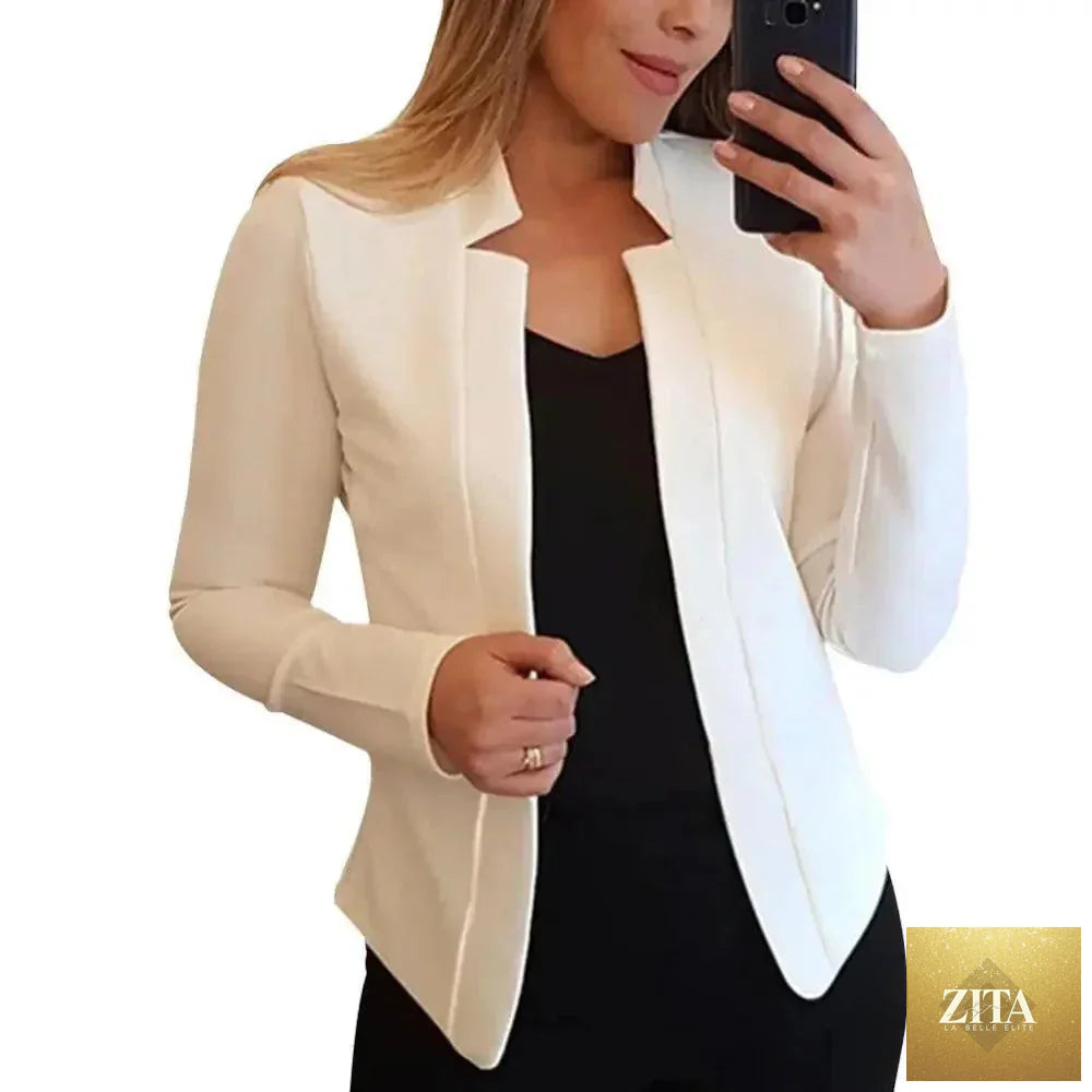 Stevvex elegant women's blazer with long sleeves, solid color, slim fit, suitable for office or casual wear.