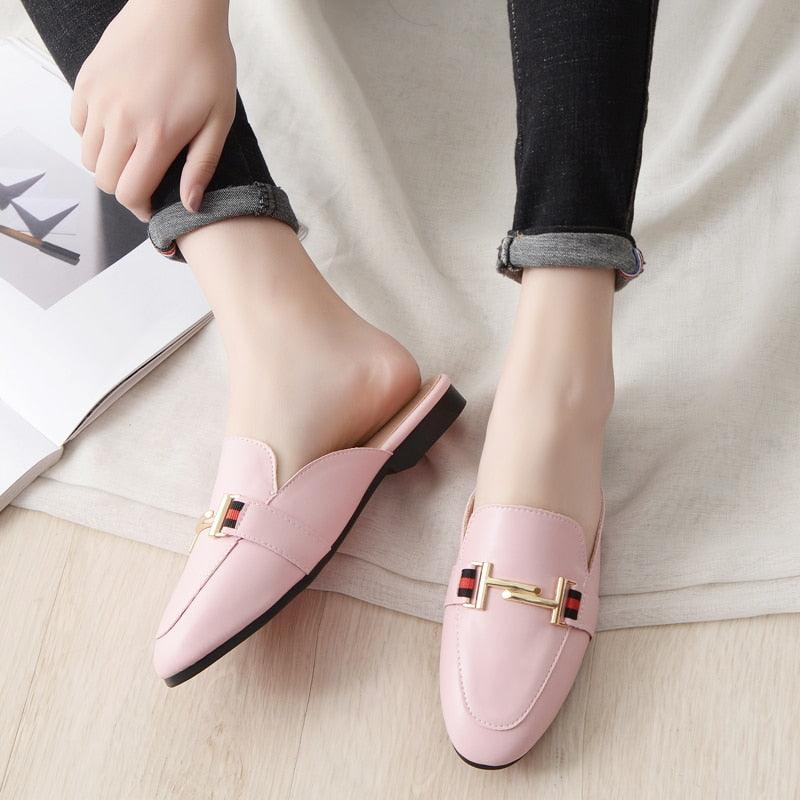Stevvex women's outdoor platform slides with square toe, slip-on mules, and pointed toe design, featuring comfortable flat loafers.