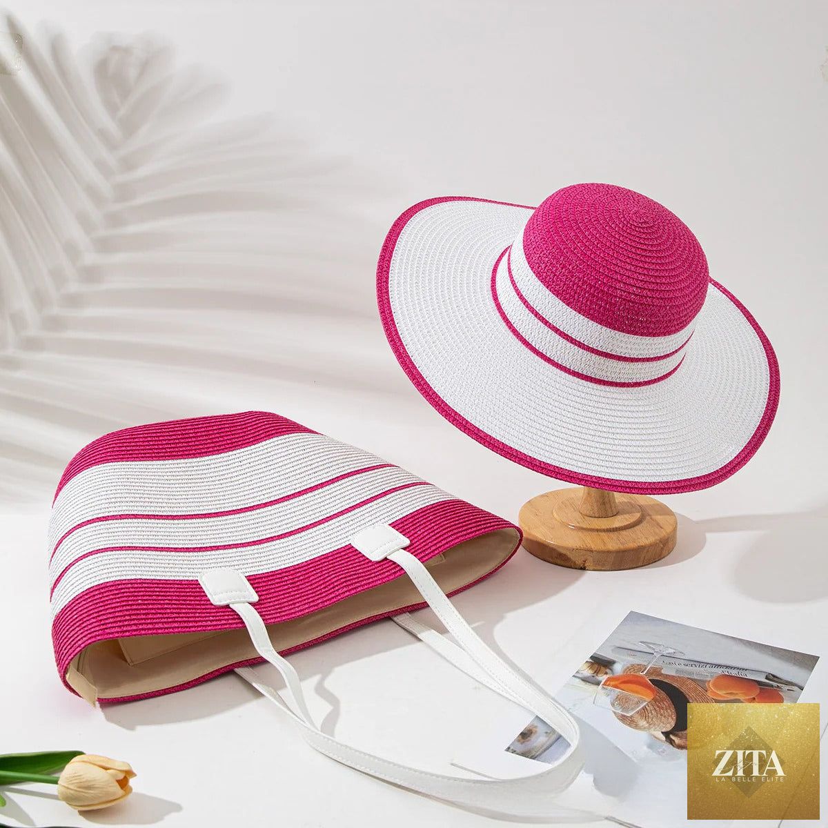 Straw Hat & Tote Set – Beach Vacation Sun Protection Duo, Large Capacity Travel Tote