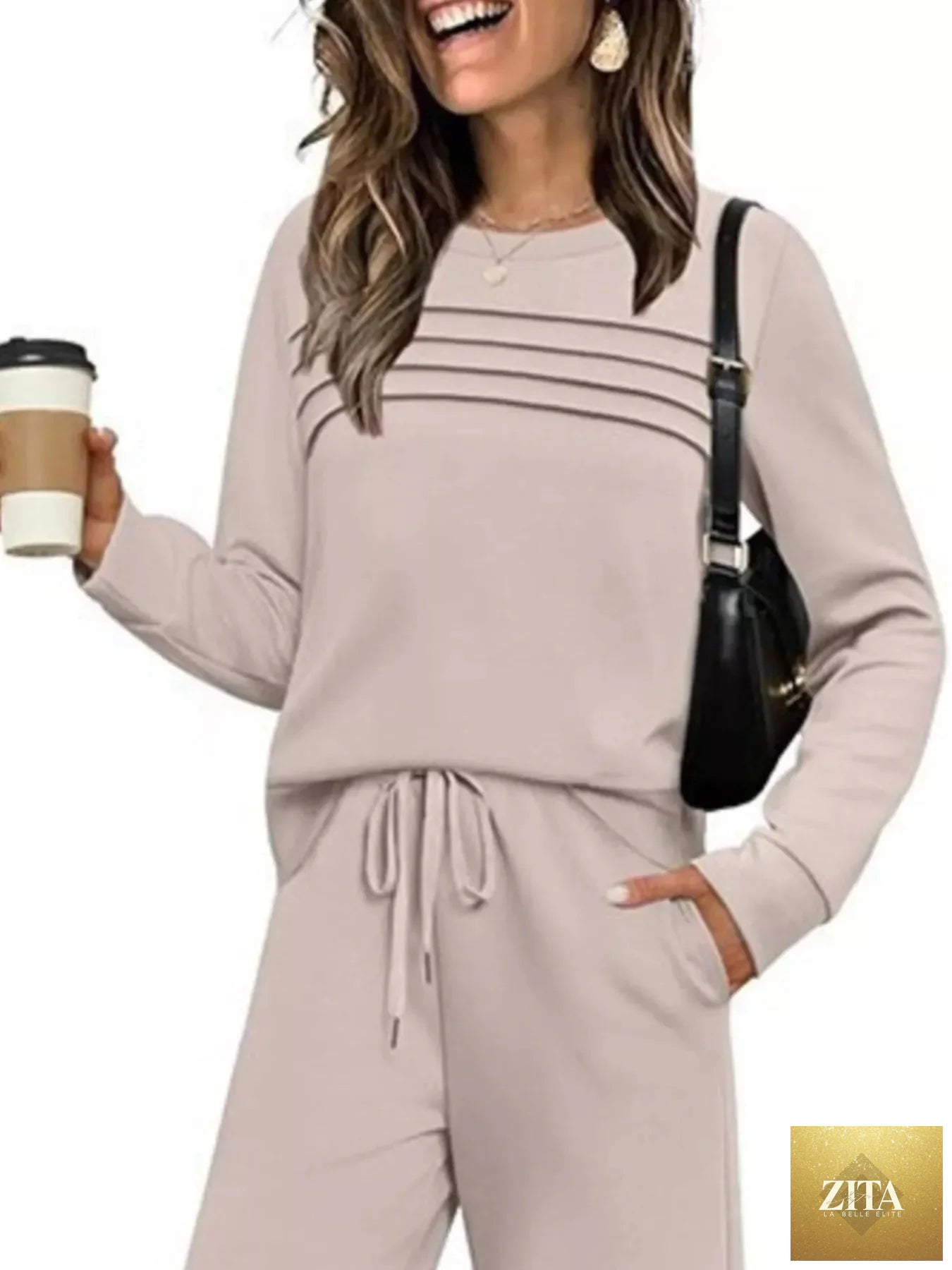 Full Size Long Sleeve Round Neck Top and Pants Set Plus Size
