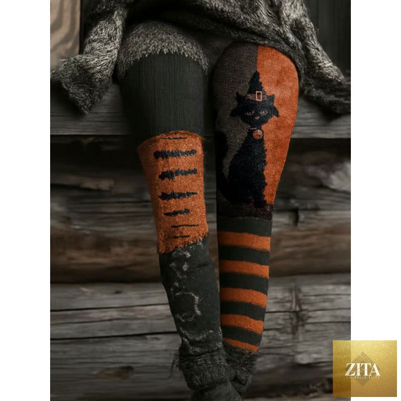 Womens All-Match Fashionable Printed Knitted Leggings
