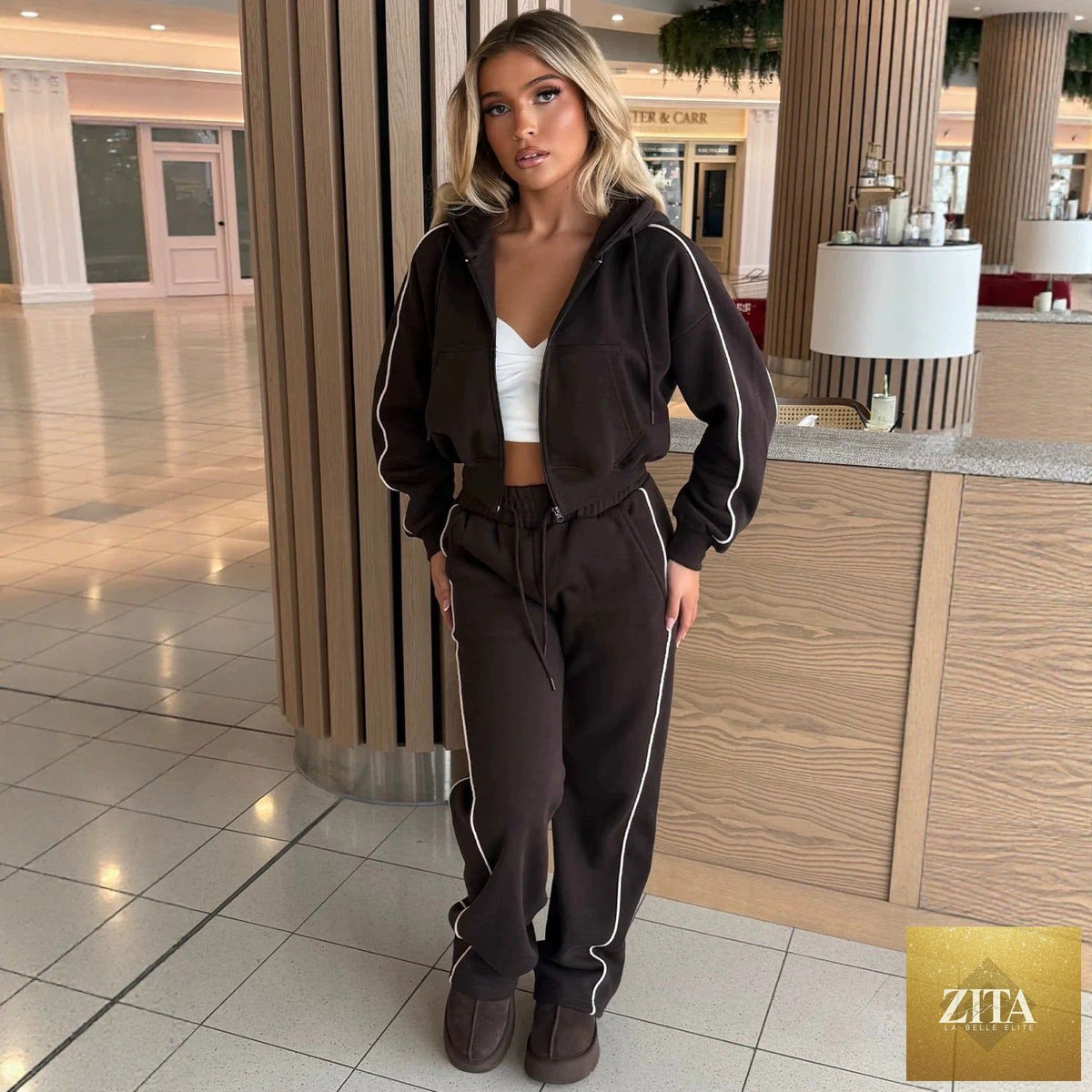 Women's Fleece Cropped Zip Hoodie & Wide-Leg Pants Set