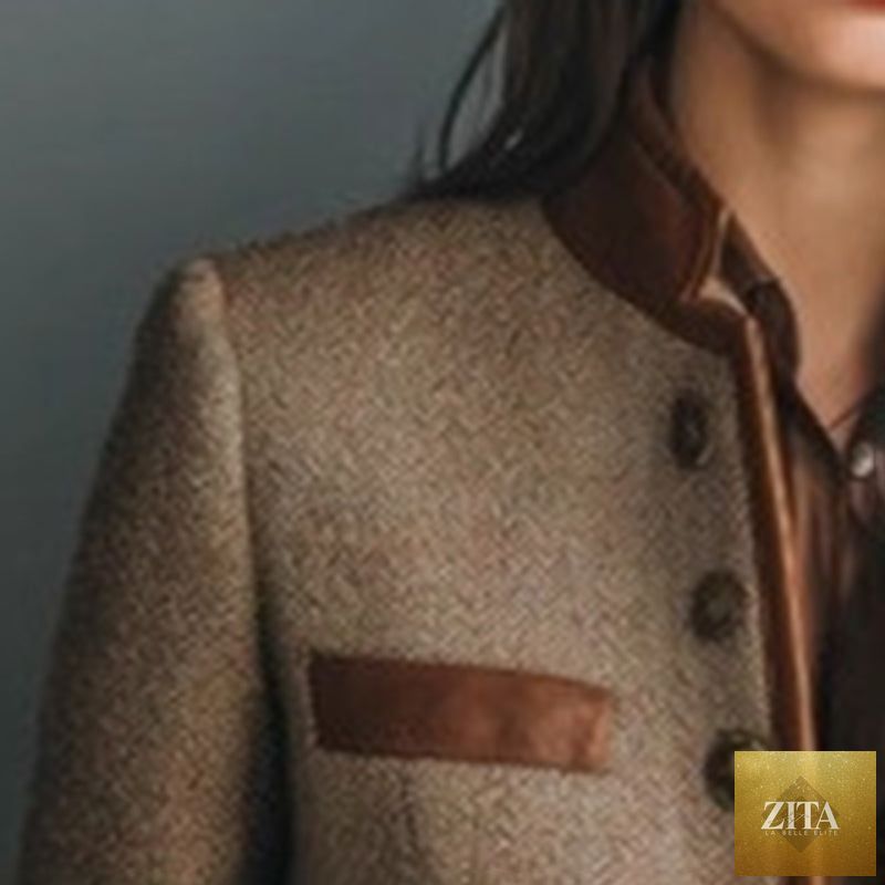Women's retro elegant jacket by FitiqueFit, featuring a classic tailored design with stylish lapels and button details.