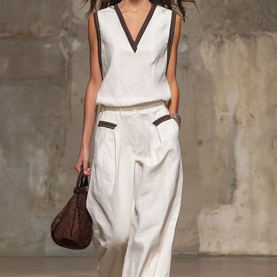 Women's Minimalist Sleeveless Two-Piece Set