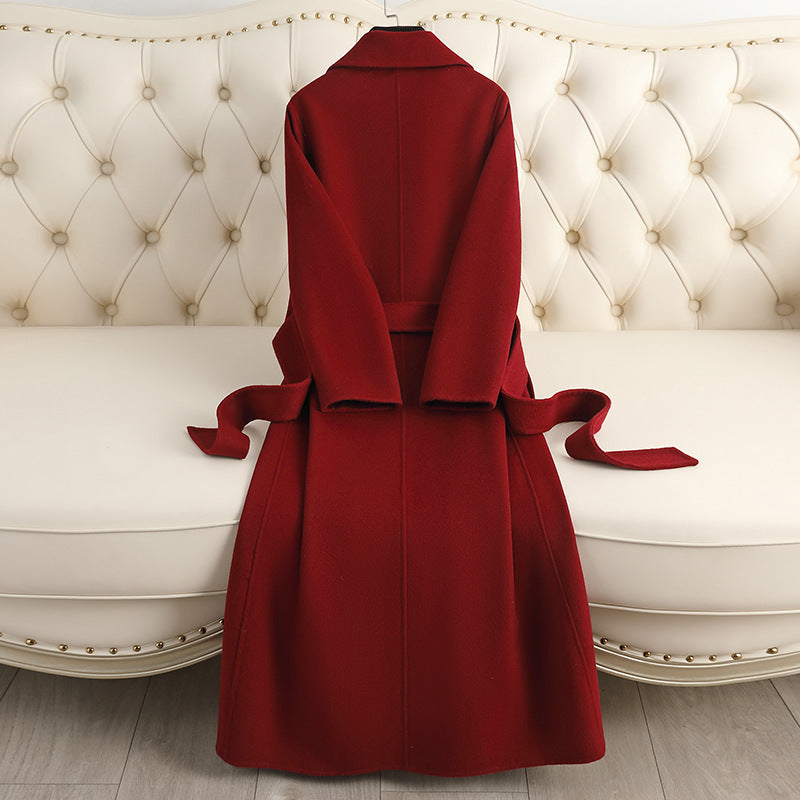 Autumn & Winter Temperament Korean Wool Coat for Women – Elegant & Carmine Juneberry