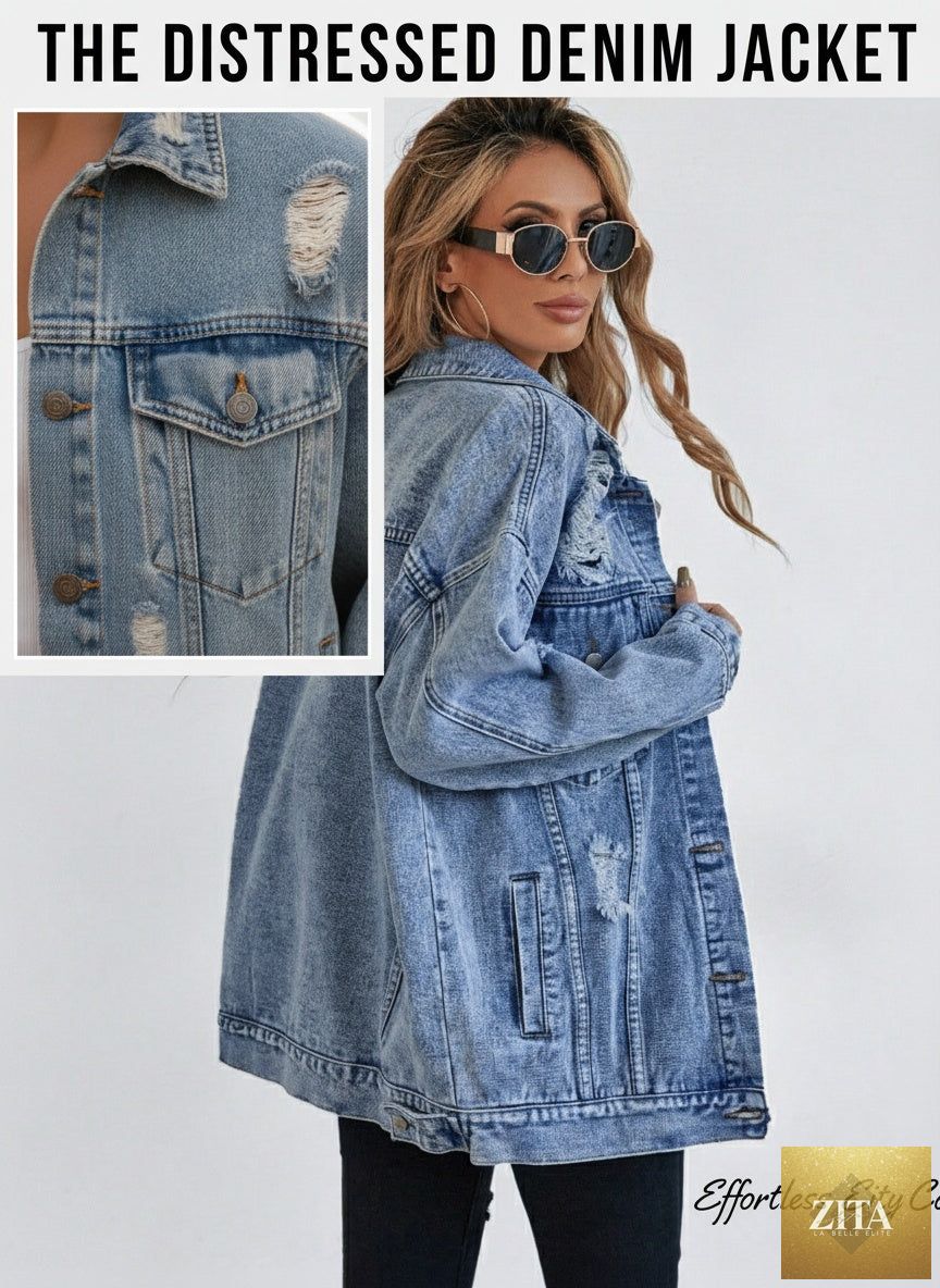 Women's Distressed Boyfriend Denim Jacket