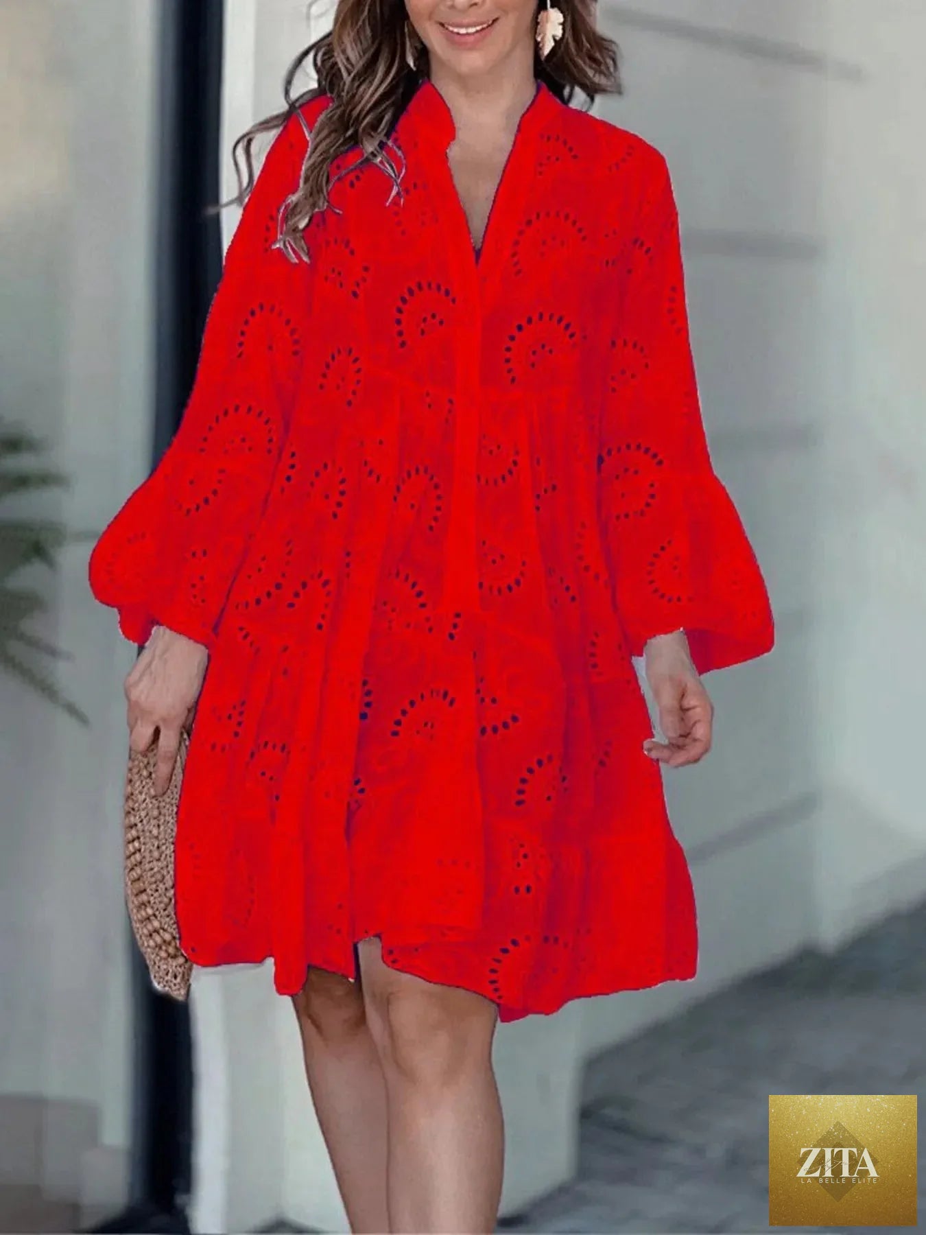 Eyelet ruffled hem tiered dress by Shopiebay featuring a feminine design with layered fabric and delicate eyelet details.