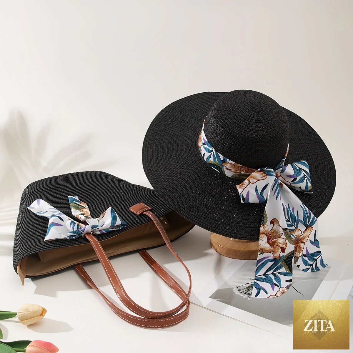 Straw Hat & Tote Set – Beach Vacation Sun Protection Duo, Large Capacity Travel Tote