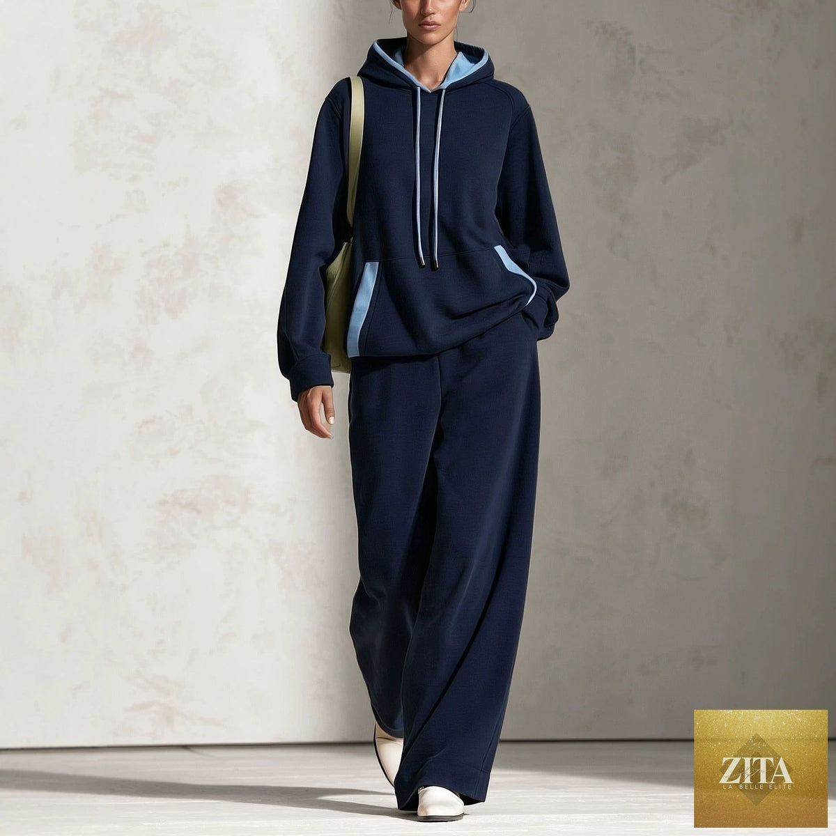 Women's Colour-Block Oversized Raglan Hoodie & Wide-Leg Trouser Set