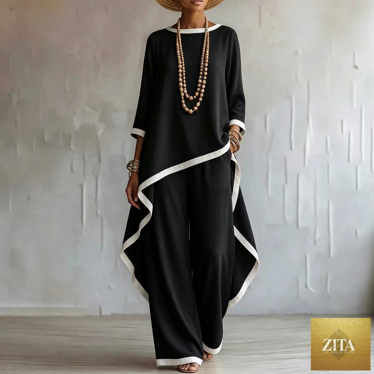 Women's Asymmetric Linen Tunic & Wide-Leg Pants Set