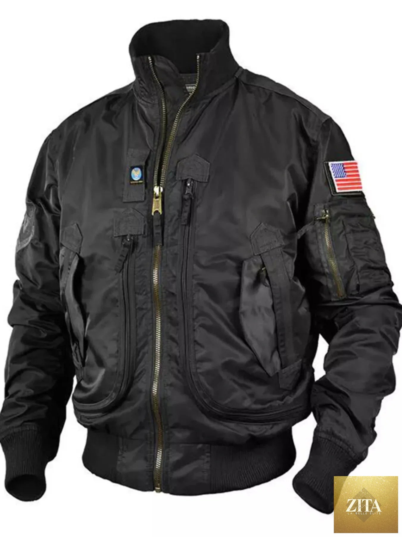 Men's Plus Size Zip Up Bomber Jacket with Multiple Pockets