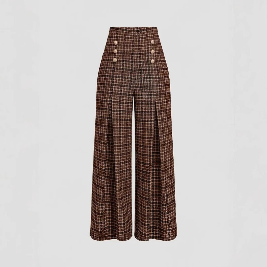 Spring Summer Chic Commuter High-Waisted Versatile Plaid Striped Retro Pants See size chart under “more details”