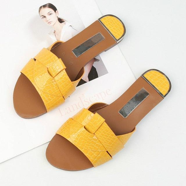 Flat Women Shoes Summer Candy Color Leather Fashion Sandals Open Toe Wear Casual Flip Flops Slip On Comfortable Womens Loafers Women's Flats Elegant Shoes