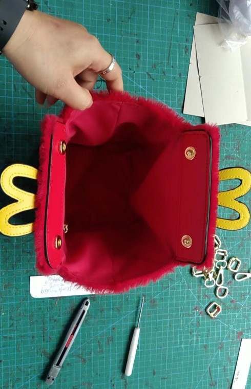 Furry Red Faux Fur Tote Bag – Golden Arch Statement Handbag for Y2K, Alt Fashion & Streetwear