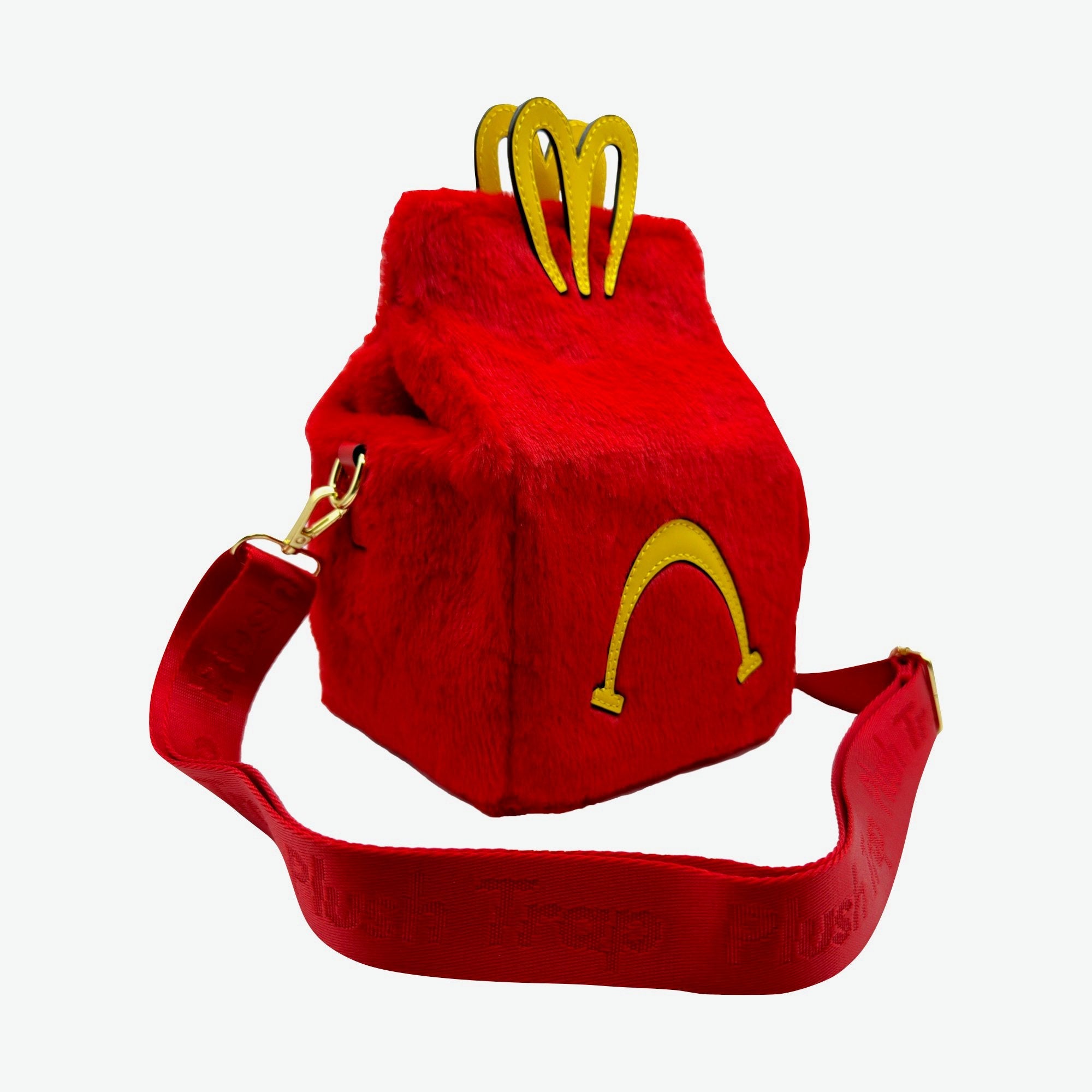 Furry Red Faux Fur Tote Bag – Golden Arch Statement Handbag for Y2K, Alt Fashion & Streetwear