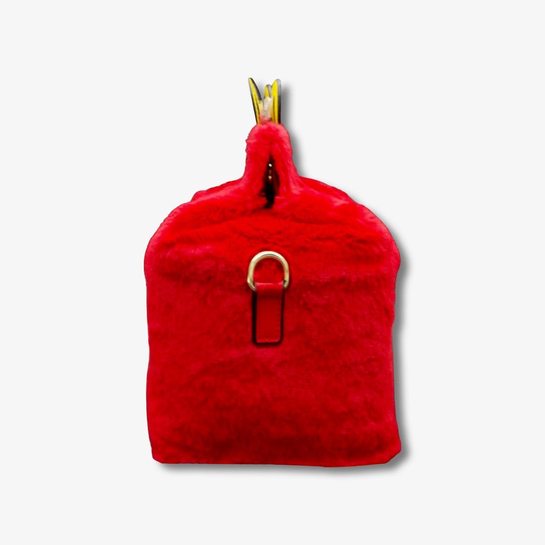 Furry Red Faux Fur Tote Bag – Golden Arch Statement Handbag for Y2K, Alt Fashion & Streetwear