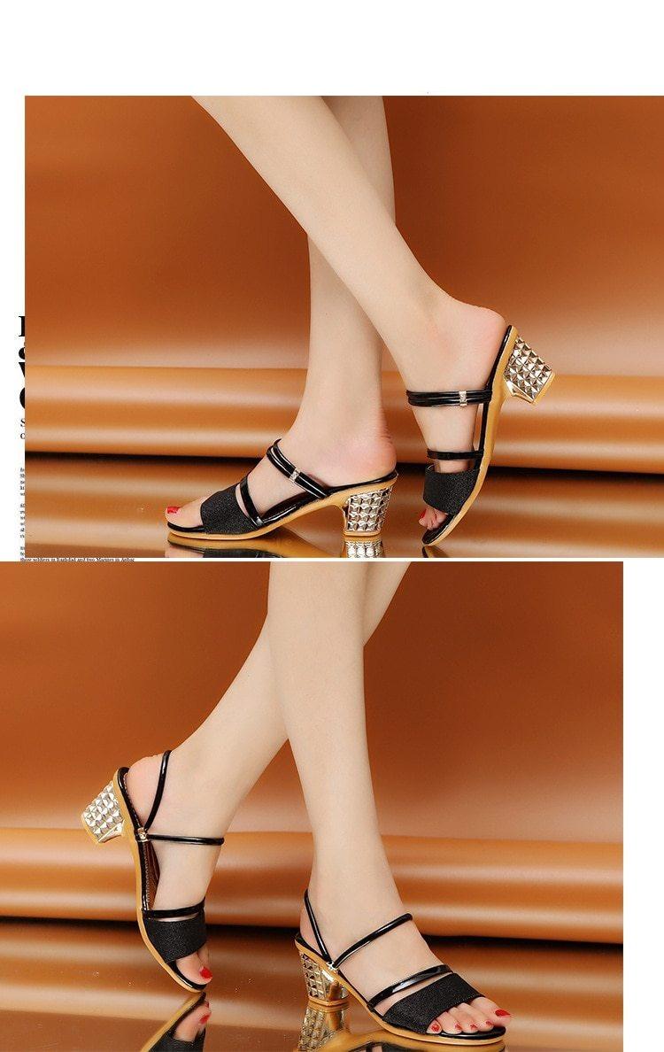 Gold Stevvex women's summer open toe sandals with ankle strap, low heels, perfect for dressy, party, or casual occasions.
