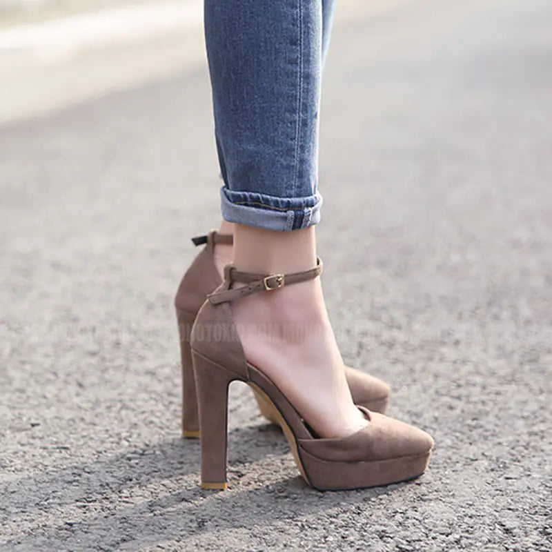 Korean-style pointed toe chunky heels for women, stylish and modern footwear from Trendy Attic Store01.