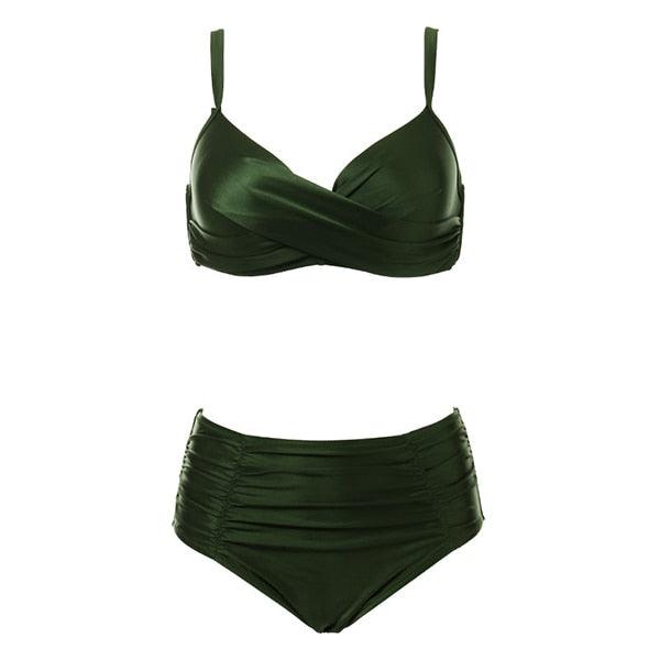 High Waist Bikinis Women Swimwear Summer Solid Color High-Grade Fabric Bikini Set Women's High Waist Swimsuit 2 Piece Bathing Suits Bikini Plus Size Swimwear Bathing Suit